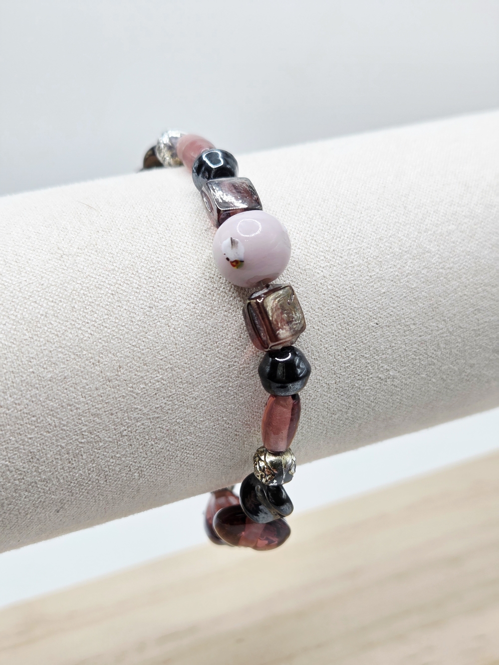 Handmade Pink and Black Beaded  Bracelet -